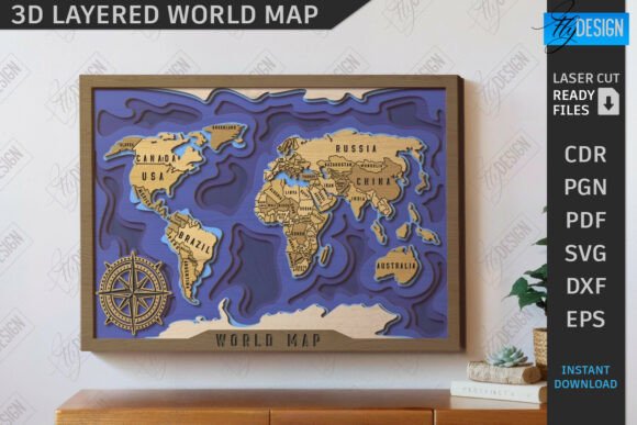 3D Multilayer Wall World Map Laser Cut: Elevating Interior Design with Precision CNC Craftsmanship