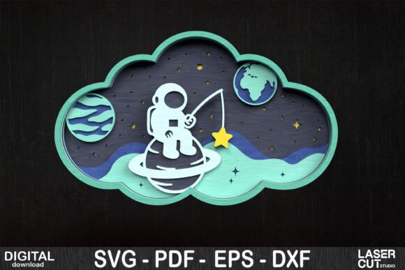Astronaut Fishing for Stars Layered: A Whimsical Twist on Laser-Cut Holiday Décor