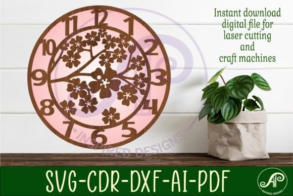 Cherry Blossom Wall Clock Laser Cut File