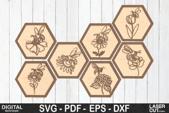 Honeybee Floral Hexagon SVG Bundle
