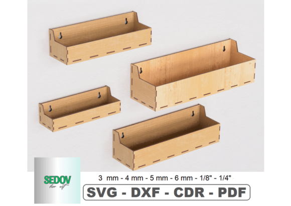 Laser Cut Wall Shelves 4 Pc & Spice Rack Set